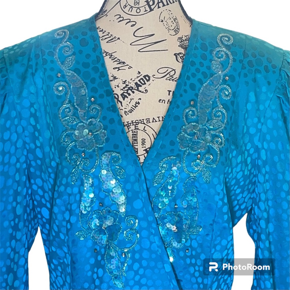 Vintage 1980’s A. J. BARI Turquoise 2 Piece Set, Jacket & Skirt Party Outfit